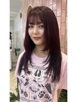 ソレイユトウキョウシブヤ(SOLEIL TOKYO shibuya) ロングレイヤー顔周りレイヤーシャギーレイヤーボルドーレッド