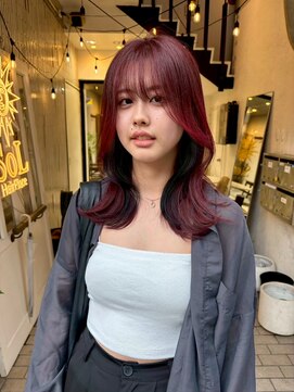 ヘアプレイスソル (HAIR PLACE SoL) ブリーチなしダブルカラー/チェリーレッド/ロングレイヤー