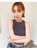 ぱつっとボブ×オレンジベージュ