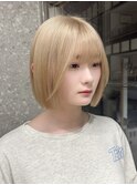 ミルクティーベージュ暗めグレージュミディアムウルフレイヤー○