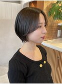 地毛風ストレート丸みショートボブ顔周り縮毛矯正髪質改善表参道
