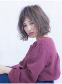 レイヤーボブ ウェットヘア オリーブベージュ イメチェン前髪