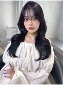 イメチェン 2wayバング 韓国ヘア ロングレイヤー 小顔 前髪