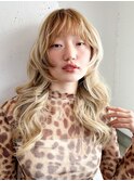 ロング顔周りレイヤー韓国ヘア前髪カット_F30851