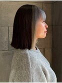 髪質改善 切りっぱなしボブ アッシュカラー 前髪カット 艶髪
