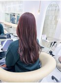 ピンクブラウン ブリーチなしダブルカラー ロングワンレン 小顔