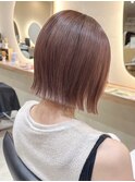 横浜タッセルボブ切りっぱなしボブピンクベージュカラー外ハネ