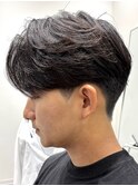 メンズセンターパートウルフセンターパートニュアンスパーマ襟足