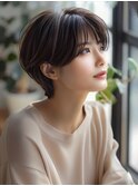 ☆シースルーバング小顔ウルフミディ黒髪メルティカラーボブ