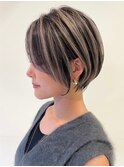 ハイライトバレイヤージュダブルカラーショートカット　30代40代