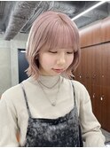 ピンクカラー/ボブ/ケアブリーチ/透明感カラー