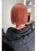 #ショートボブ#オレンジ#レッド#ぷつっとボブ