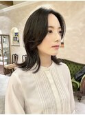 外はね/ミディアムレイヤー/くびれヘア/韓国 20代30代40代髪型