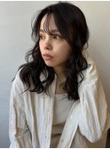デジタルパーマ　ブルーブラック　イメチェン　伸ばしかけヘア