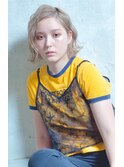 ミントグリーンホワイティアッシュ×ウルフボブ×くせ毛ショート