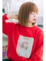 ミック 日暮里店(miq) ミルクティーカラー内巻きワンカール切りっぱなしボブb1