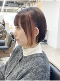 ☆細めハイライトボブフェザーショートマロンベージュ白髪[船橋]