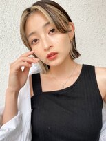 ピンクページュインナーグレージュマチルダボブ前髪