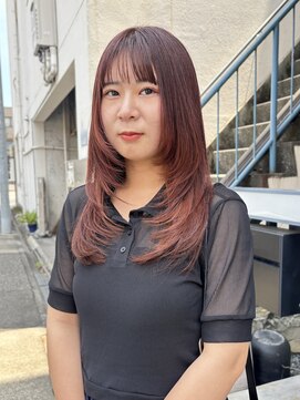 ヘアー アイス 御器所本店(HAIR ICI) 暖色レッドブラウンカラー顔周りレイヤーカット