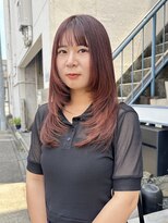 ヘアー アイス 御器所本店(HAIR ICI) 暖色レッドブラウンカラー顔周りレイヤーカット