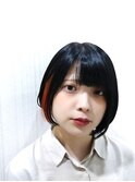 ショートボブ インナーカラー アッシュブラック×オレンジ