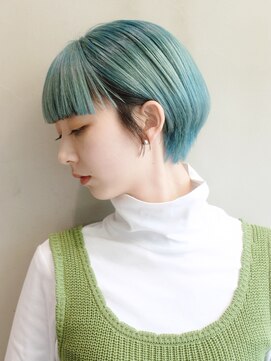 アルバム 銀座(ALBUM GINZA) ショートグリーン_外ハネボブセクションカラー_ba322582