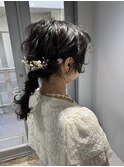 ◯ポニーテールシニヨン編み込み着物ドレスヘアハープアップ
