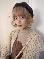 ケアブリーチカラーベージュボブカーリーヘア