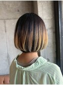 小顔丸みワンレンボブ×ブリーチダブルカラーバレイヤージュ