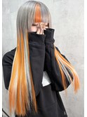 ホワイトシルバー×オレンジ×編み込みエクステ