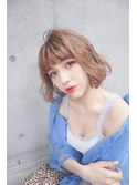 小顔セミウェットウェーブピンクベージュハイライトカラー