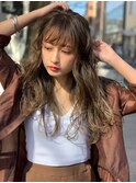 大人かわいい前髪セシルカットココアブラウンフリンジウェーブ