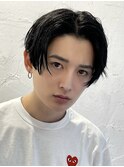 ニュアンスパーマツーブロックマッシュセンターパート前下がり