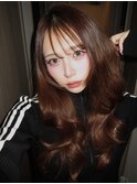 ロングレイヤーカット顔周りシールエクステ春ヘーゼルグレージュ