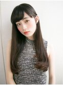 斜めバング 黒髪ストレート★★