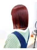 Say.ミディアムボブチェリーブラウンミニウルフワインレッド青山