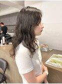 セミロングウルフカットウルフパーマロングパーマゆるめパーマ