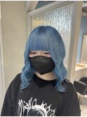 ダブルカラー/水色/ボブルフ/ネビージュ/原宿/前髪/韓国
