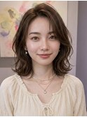 巻き髪風デジタルパーマくびれミディアムパーマコテ巻き風パーマ