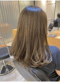 小顔セミウェットウェーブピンクベージュハイライトカラー