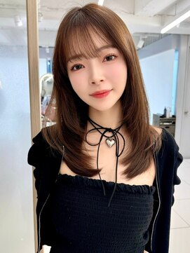 エジョン 三鷹店(Aejon) 小顔前髪イメチェンレイヤーカット黒髪ネビージュワンカール#1