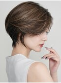 表参道丸みショートボブレイヤーカットアッシュグレー50代◯