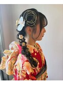 成人式　ヘアセット　編み下ろし　水引き　金箔　辻堂