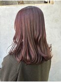 グレーベージュ黒髪レイヤーロング アッシュブラック前髪パーマ