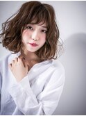 ランダムパーマグレーベージュ小顔ウルフボブr大宮20代30代40代