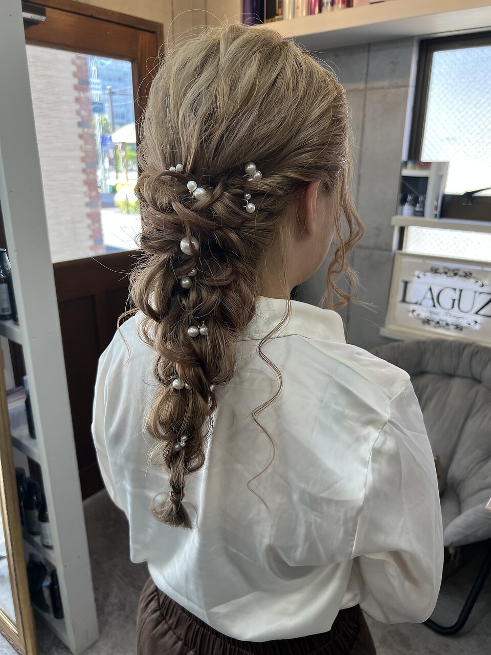 ヘアセット】 パール編みおろしアレンジ：L183636323｜ラグズ 茅ヶ崎