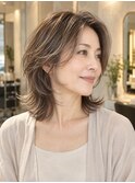 40代50代 大人ウルフカット×白髪ぼかしグレージュ