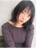 暗髪☆グレージュ☆シースルーバング☆外ハネ☆ハイライト