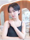似合わせ大人グレージュカラー斜めバング大人可愛いショート
