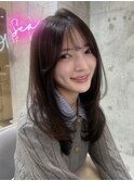 オリーブグレー×小顔[ココアベージュ/黒髪/くらげヘアー]